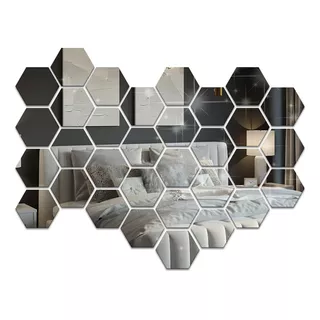 Kit Espelho Acrílico Hexagonal 32 Peças Decorativo Lavabo 