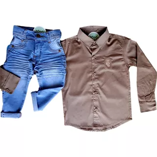 Roupa Infantil Masculino Calça Jeans + Camisa Social  1 Ao 