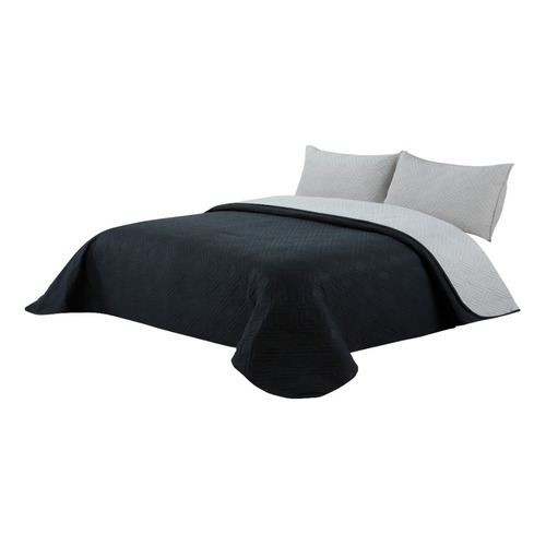 Cubrecama King Size 290x250 Cm Quilt Bicolor Con 2 Fundas De Almohada Color Negro Y Gris