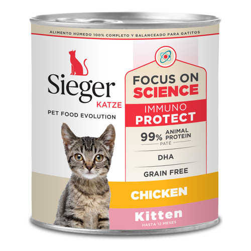 Alimento Sieger Katze Kitten para gato de temprana edad de raza pequeña sabor pollo en lata de 340 grs