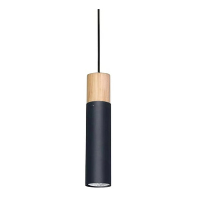 Lampara Colgante 3 Luces Tubo 28cm Negro Madera Apto Led Vig Negro/madera