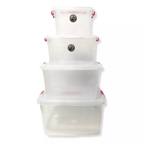 Set Cajas Organizadora Plastica X 4 Diferentes Tamaños Color Transparente/manijas  Y Broche Multicolor