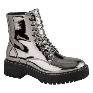 Bota Plateada Estilo Militar Charol Espejo Belinda Peregrin