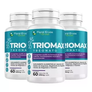 Triomax 3x 60 Cap Magnésio Treonato Dimalato Quelato Cloreto Sabor Insípido