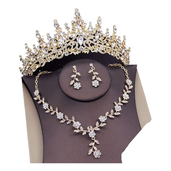 Set Reina De Corona Tiara Gargantilla Aretes Xv Años Boda