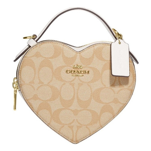 Bolsa Bandolera Coach Heart Crossbody Diseño Signature Canvas De Lona Y Cuero  Beige Con Correa De Hombro Crema Asas Color Crema Y Herrajes Dorado