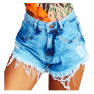 Shorts Jeans Feminino Desfiado Hot Pants Cintura Alta St014