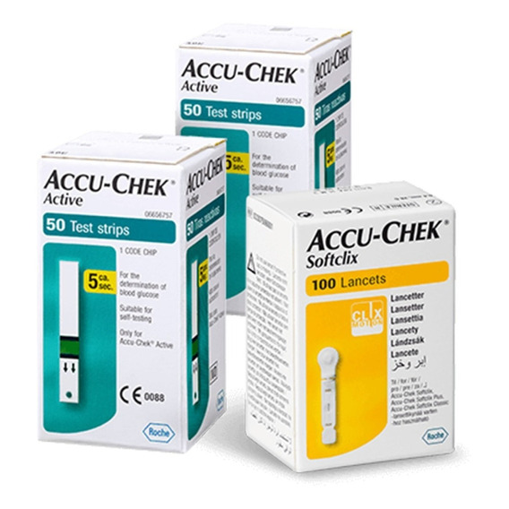 Kit De 100 Tiras Reactivas Accu-chek Active Con 100 Lancetas