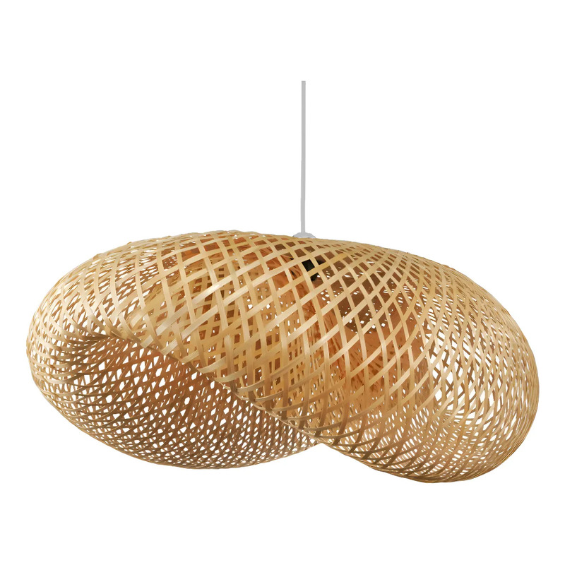 Colgante Deco Moderno De Bambu 80x60 Natural Apto Led E27 Natural/ Cable Blanco