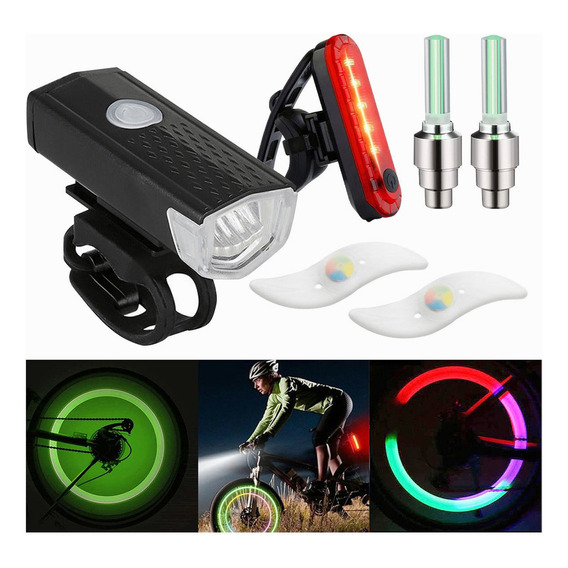 6pz Luz Bicicleta Accesorios Usb Recargable Delantera Traser