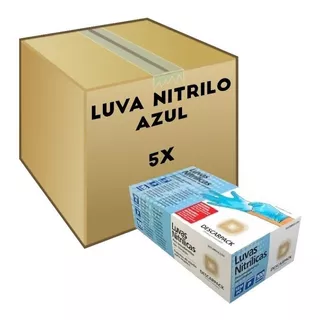 Kit 5 Caixas - Luva Nitrílica Procedimento Azul Sem Pó Desc.
