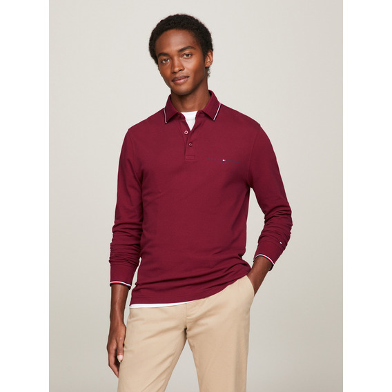 Polo Solid Con Cuello Ribeteado Burdeo Tommy Hilfiger