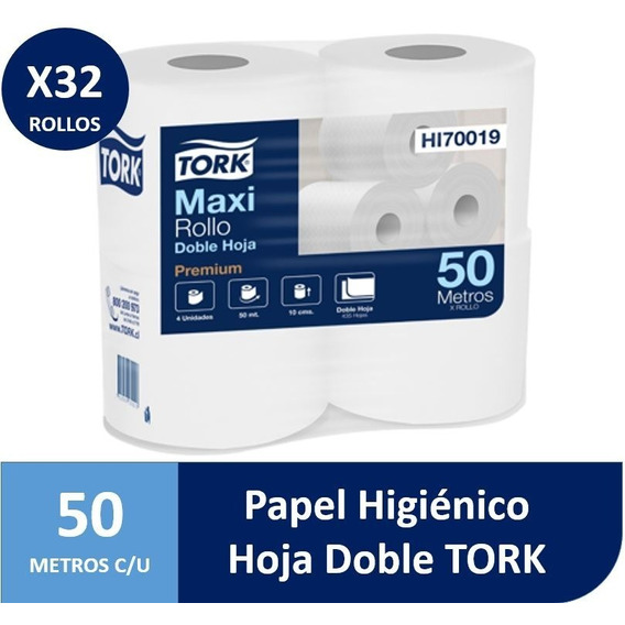 Papel Higiénico Tork 50 M. Doble Hoja Premium 32 Rollos
