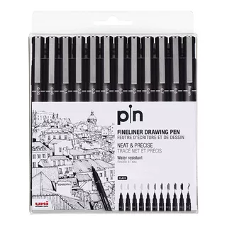 Caneta Técnica Uni-ball Pin 56.5200 Preta 12 Unidades Exterior Preto