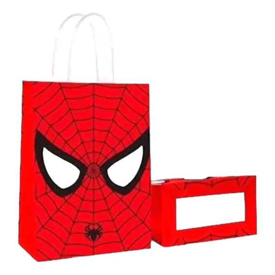 Bolsa Papel Kraft Para Dulces Spiderman Cumpleaños Pack 12 