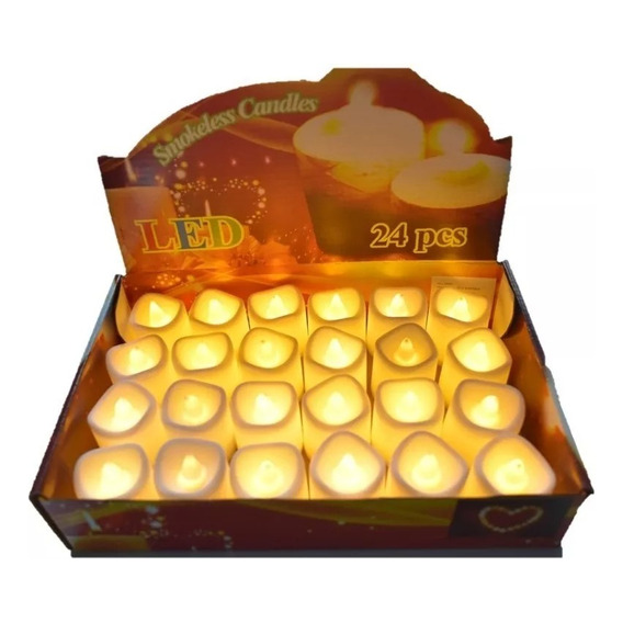 24 Velas Blancas Led Luz Cálida Con Pilas Para Decoración