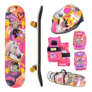 Skate Patineta Casco Rodillera Codera Muñequera Set En Bolso