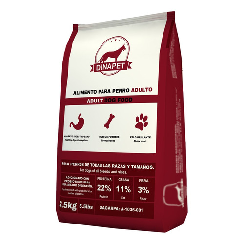 Alimento Dinapet para perro adulto todos los tamaños en bolsa de 2.5kg