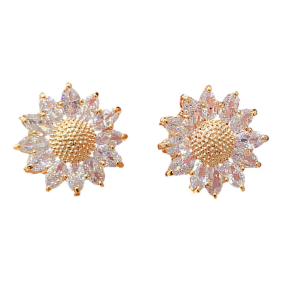 Aretes De Girasol Para Mujer Chapado En Oro De 18k Broqueles Zirconia Cúbica Dorado