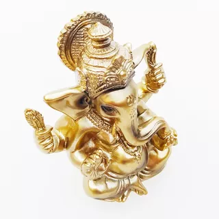 Ganesha Deus Da Prosperidade Sentado Dourado + Brinde