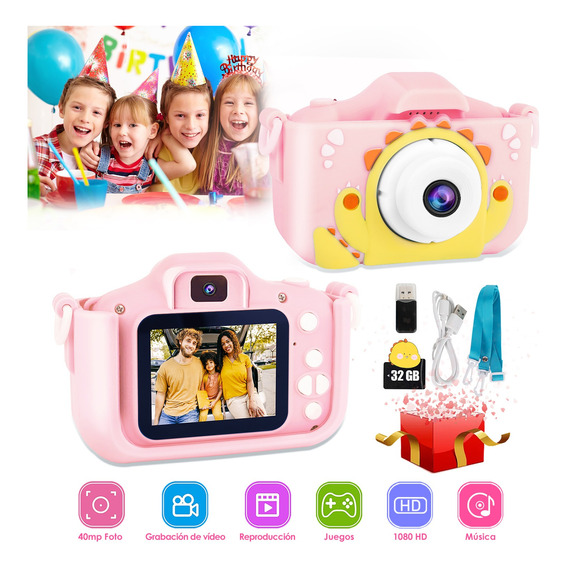 Mini Cámara Fotográfica Digital Para Niños Con Funda Y 32 Gb