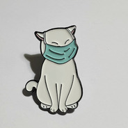 Pin Prendedor Gato Blanco Mascarilla 