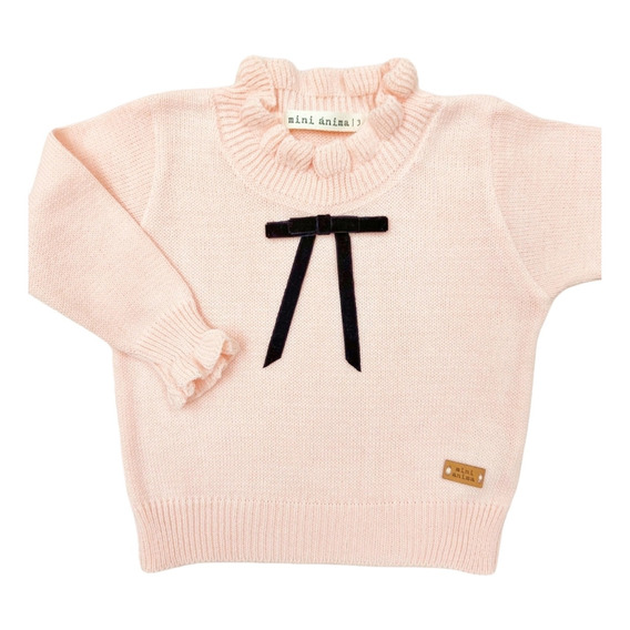 Sweater Moño Terciopelo Mini Anima Tejido Bebe Kids Salmon
