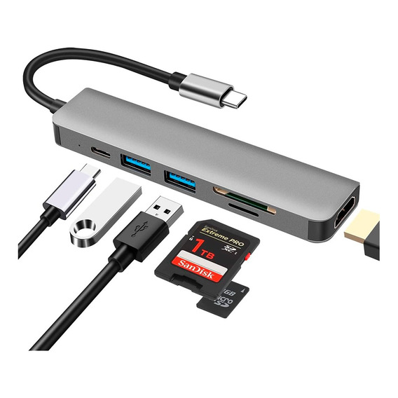 Hub Adaptador Usb C Multipuerto  6 En 1 Macbook Notebook Pc.