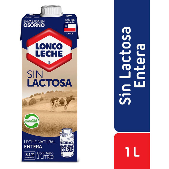 Leche Entera Sin Lactosa Loncoleche Con Tapa 1 L