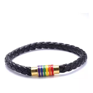 Pulsera Rainbow Arcoíris Acero Cuero Amor Lgbt 