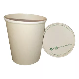 50 Vaso Térmico 32 Oz Con Tapa Bambú Compostable Sopa Helado