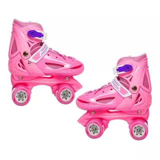 Patin 4 Rueda Niña Rosado Ajustable Talla Xs 25 Al 28