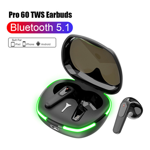 Caja de carga para auriculares Pro 60 Bluetooth 5.1 TWS, luces LED, teléfonos inteligentes, ordenadores portátiles, ordenadores portátiles, ordenadores portátiles, ordenadores, proyectores