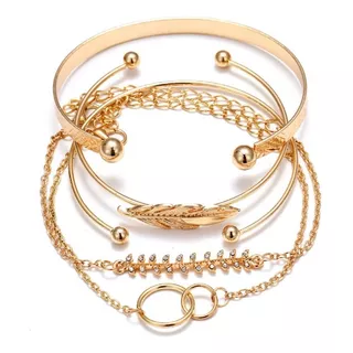 Set 5, Pulsera Hoja Arce Retro Ajustable, Para Mujer Diámetro 18 Cm