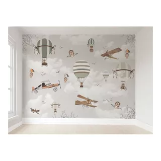 Papel De Parede Urso Aviador Infantil Adesivo Vr61 11m²