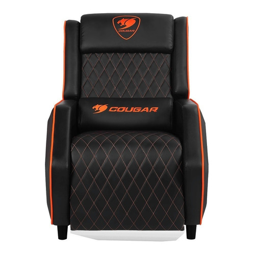 Silla de escritorio Cougar Ranger gamer ergonómica  negra y naranja con tapizado de cuero sintético