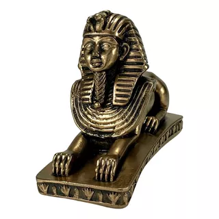 Estatueta Esfinge Faraó Egipcio Egito Cor Ônix Ouro Metálico