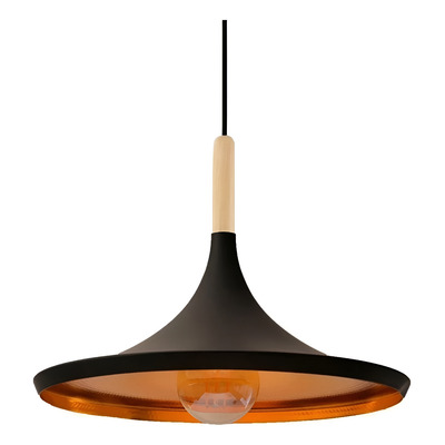 Lámpara Colgante Beat Wide Negro Cobre Con Madera Apto Led