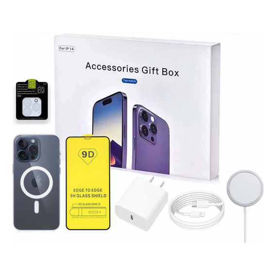 6 Kit Funda Para iPhone + Mica + Inalámbrico Cargador 20w