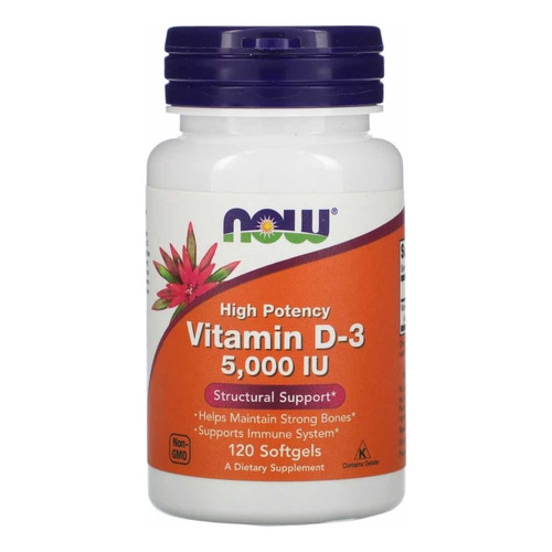 Suplemento en cápsula NOW  Bone & Immune Health Vitamin D3 5000 IU vitaminas sabor neutro en pote 120 un