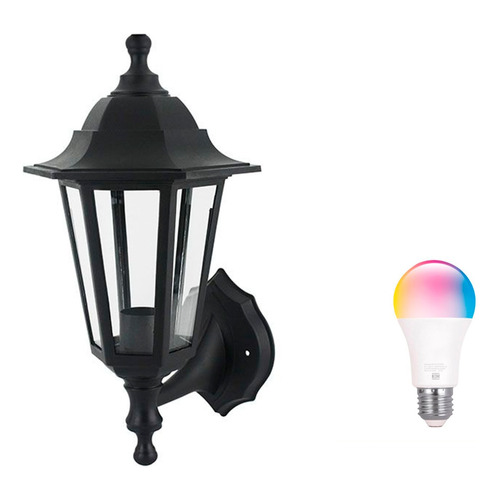 Farol De Pared Colonial Negro 2 Posiciones Con Foco Smart