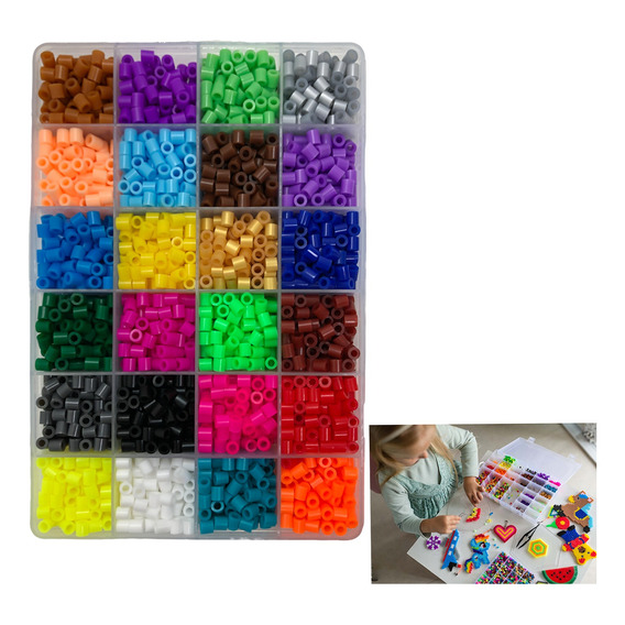 Kit Hama Beads 18 Colores+tabla+ Pinza+ Papel 6000 Perler
