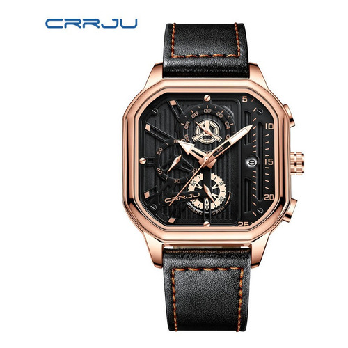 Crrju Relojes De Cuarzo Cuadrados De Cuero Para Hombre