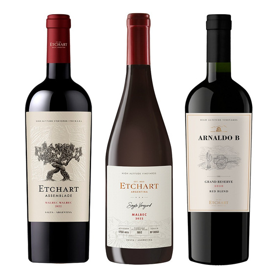 Caja Combinada X 3 Vinos Malbec Alta Gama Etchart