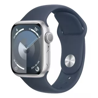 Apple Watch Series 9 Gps  Caja De Aluminio Color Plata De 45 Mm  Correa Deportiva Azul Tormenta - M/l