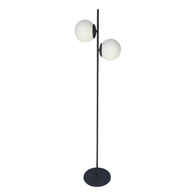 Lampara De Pie Negra Globo Opal 2 Luces Apto Led E27 Deco 