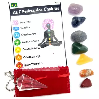 Kit 7 Pedra Dos Chakras + Pêndulo De Cristal Quartzo Reiki