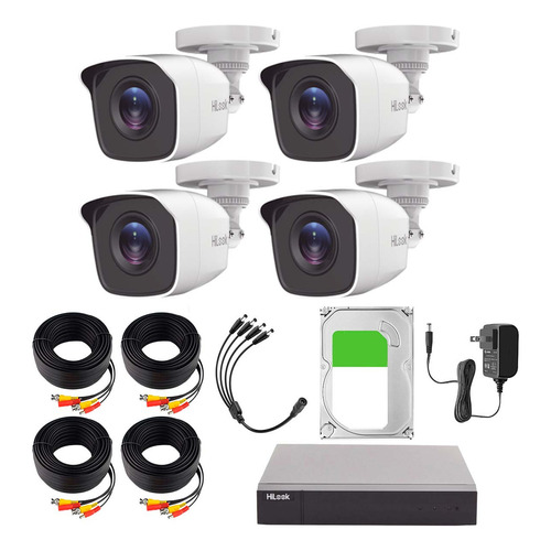 Hilook Kit De Camaras De Seguridad Exterior Hl24lqkits-m(b)/512gb Video Vigilancia Turbohd 1080p Cctv 4 Cámaras Bala De 2mp Metal H.265+ + 512gb Disco Duro