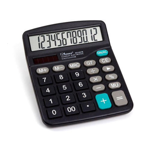 Calculadora de escritorio con pantalla de 12 dígitos, color negro simple