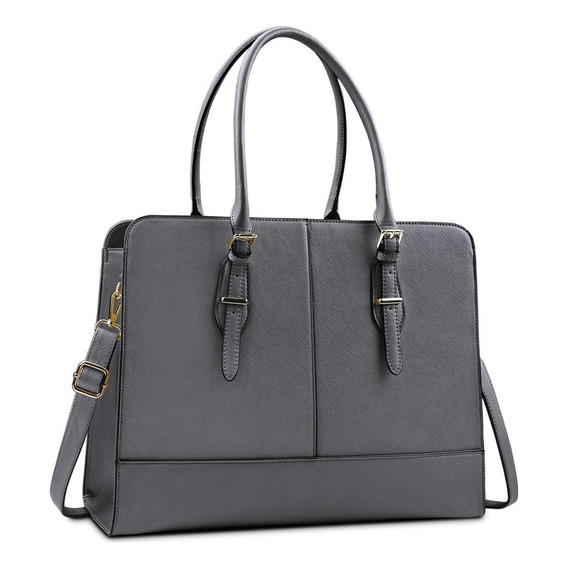 Elegante Tote Bolsa Para Laptop 15.6 Casual De Mujer De Moda Color Gris Diseño De La Tela Liso